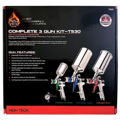 High Teck Products T530 Performance Series Complete 3-Gun HVLP Paint and Touch Up Set, Aluminum