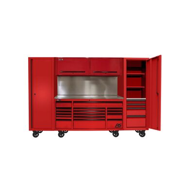 Homak Manufacturing 120? RS PRO CTS Roller Cabinet & Side Lockers Combo with Toolboard Backsplash - Red