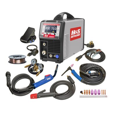 H&S AutoShot HSW-6422 Smart Multi-MIG Welder 200 Amp with 16 S-MIG Programs, AC/DC TIG and Stick (110-240VAC)