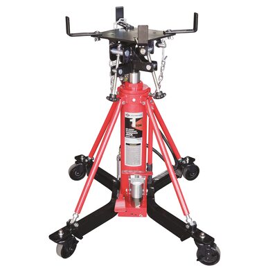 American Forge & Foundry Transmission Jack - Hydraulic - Telescopic - Two Stage - 2,000 Lbs. Capacity - 37" Min H to 76" High H - Manual Foot Pedal / Air Assist - Double Pump Quick Lift