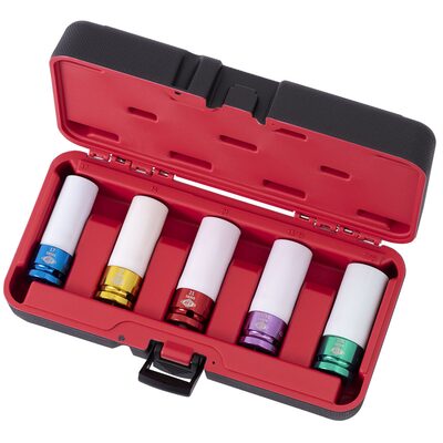 American Forge & Foundry Mag Wheel Protective Deep Impact Socket Set - 1/2" Drive - 5 Pc - 17mm,19mm (3/4"),21mm,13/16",22mm (7/8")