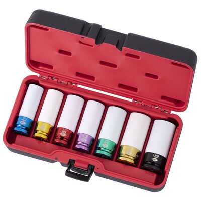 American Forge & Foundry Mag Wheel Protective Deep Impact Socket Set - 1/2" Drive - 7 Pc - 17mm,19mm (3/4"),21mm,13/16",22mm (7/8"),1",1-1/16"