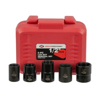 American Forge & Foundry Lug Nut Removal Set - 1/2 Inch Drive - 5 Piece -  Includes 3/4 Inch, 13/16 Inch, 15/16 Inch, 1 Inch and 1 1/8 Inch