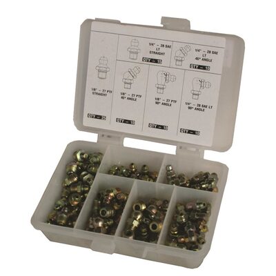 American Forge & Foundry Grease Fitting Kit - SAE - Contains 80 Individual Fittings and Plastic Case
