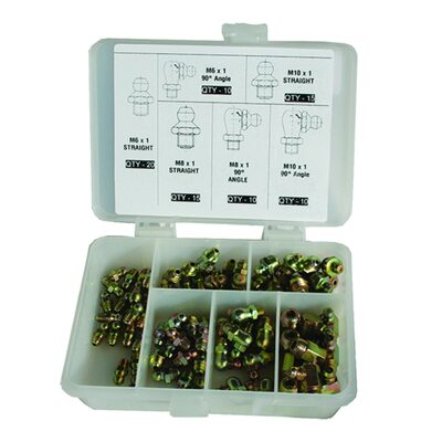 American Forge & Foundry Grease Fitting Kit - Metric - Contains 80 Individual Fittings and Plastic Case