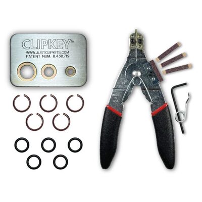JUST CLIPS TOOL KIT WITH SNAP RING PLIERS, A CLIPKEY AND 5 SETS OF 3/8" FRICTION RINGS & O-RINGS