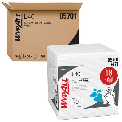 Kimberly-Clark WypAll L40 Wipers White Case of 18