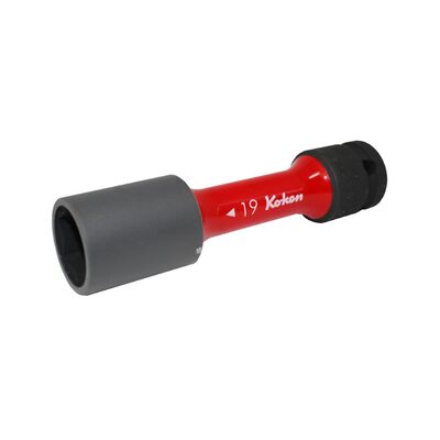 Ko-ken USA 1/2 Sq. Dr. Wheel Nut Socket  19mm Extra Thin walled Length 110mm Color coded Protector