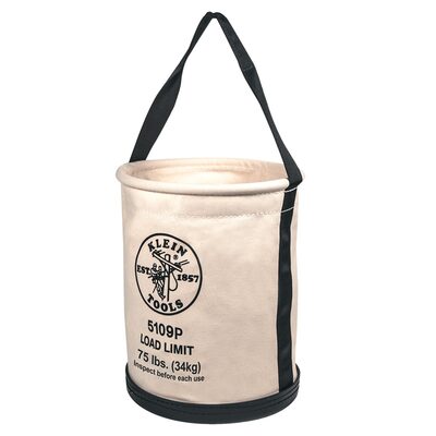 Klein Tools Canvas Bucket, Straight Wall with Swivel Snap and Drain Holes, 12-Inch