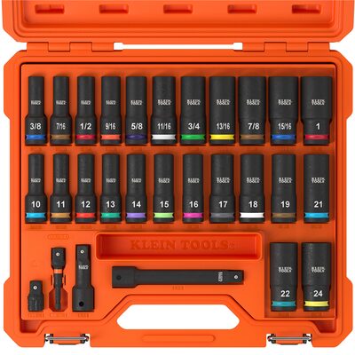 Klein Tools KNECT&trade; 1/2-Inch Drive Deep Well Impact Socket Set, Metric, 14-Piece