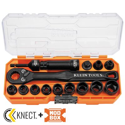 Klein Tools KNECT 3/8-Inch Drive Impact-Rated Pass Through Socket Set, 15-Piece
