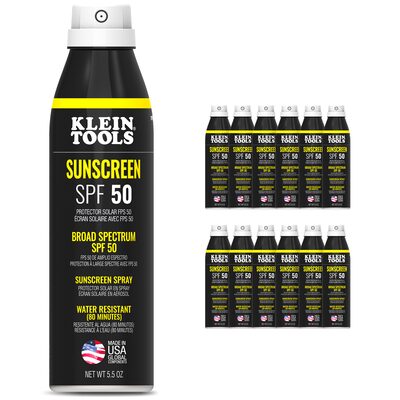 Klein Tools Sunscreen Spray, Broad Spectrum SPF 50, 12-Pack