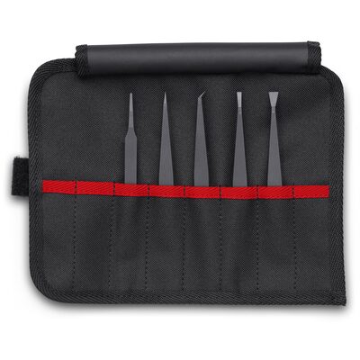 KNIPEX 5 Pc Plastic Tweezer Set in a Tool Roll-ESD