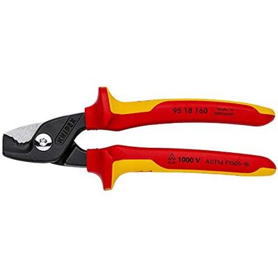 KNIPEX Cable Shears with StepCut Cutting Edges - 1000 V Insulated, packaged in clam shell