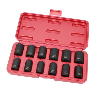 K Tool International Impact Socket Set 12 Piece Thin Wall Metric 1/2 in. Dr - Short