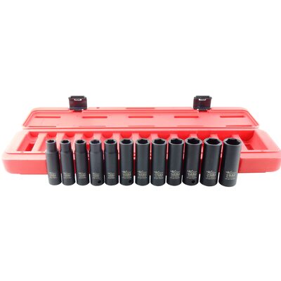 K Tool International Impact Socket Set 12 Piece Metric Thin Wall 1/2 in. Drive - Deep