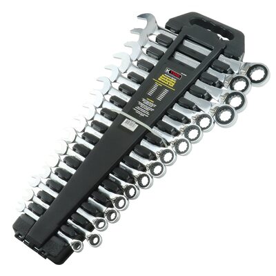 K Tool International Wrench Set 16 Piece Metric Ratcheting Reversible