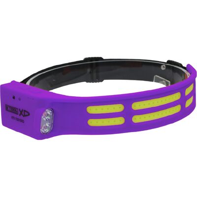 K Tool International Headlight 600 Lumen COB Flexible with Motion Sensor and Side Flashlight Purple