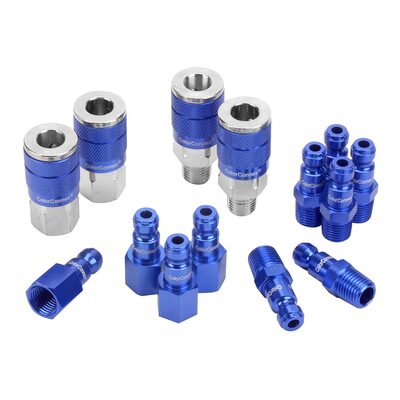 Legacy Manufacturing ColorConnex Coupler and Plug Kit, 14-Piece, Type C, 1/4" Body, 1/4" NPT, Blue