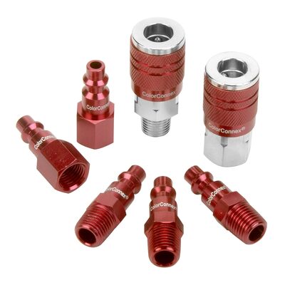Legacy Manufacturing ColorConnex Coupler and Plug Kit, 7-Piece, Type D, 1/4" Body, 1/4" NPT, Red