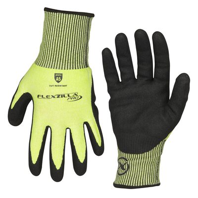 Legacy Manufacturing Flexzilla&reg; Pro Cut Resistant Sandy Nitrile Dip Gloves, ANSI Level 5, Black/ZillaGreen&trade;, L