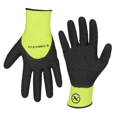 Legacy Manufacturing Flexzilla&reg; Pro 3/4 Crinkle Latex Dip Gloves, Crinkle Latex Palm, Black/ZillaGreen&trade;, L