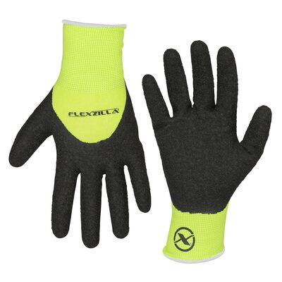 Legacy Manufacturing Flexzilla&reg; Pro 3/4 Crinkle Latex Dip Gloves, Crinkle Latex Palm, Black/ZillaGreen&trade;, M