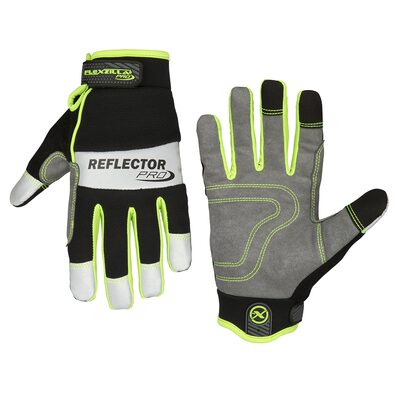 Legacy Manufacturing Flexzilla&reg; Pro High Dexterity Reflector Gloves, 3M&trade; Scotchlite&trade; Reflective Material, Gray/Black/ZillaGreen&trade;, XL