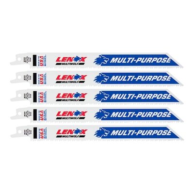 Lenox Tools 8 Inch 10 TPI Bi-Metal Reciprocating Saw Blades - 5 Pack