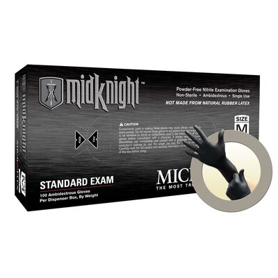Microflex MIDKNIGHT BLACK PF NITRILE EXAM GLOVES XL 100PK