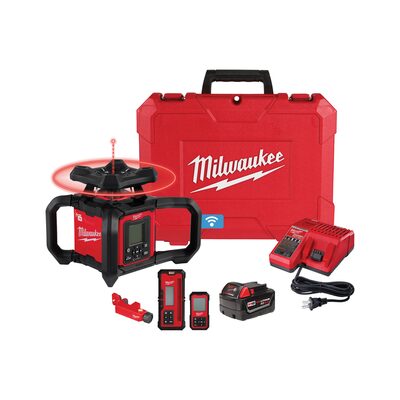 Milwaukee Tool M18 Red Exterior Dual Slope Rotary Laser Level Kit w/ Receiver & Remote