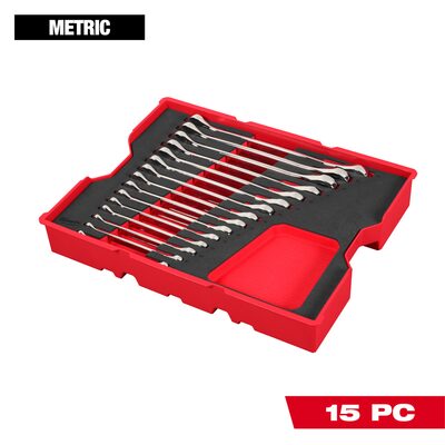 Milwaukee Tool 15 Piece Metric Ratcheting Combination Wrench Set with Tray for PACKOUT Drawers