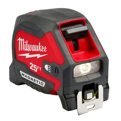 Milwaukee Tool 25ft Compact Wide Blade Magnetic Tape Measure w/ Rechargeable 100L Light