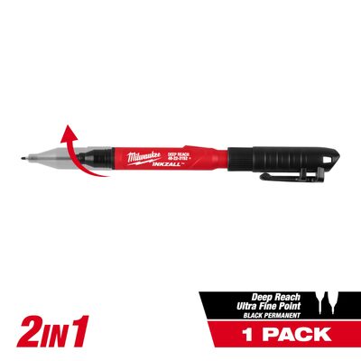 Milwaukee Tool INKZALL 2IN1 Deep Reach Ultra Fine Point Black Jobsite Marker