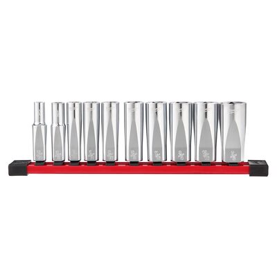 Milwaukee Tool 10pc 3/8" SAE Deep Well Sockets with FOUR FLAT Sides