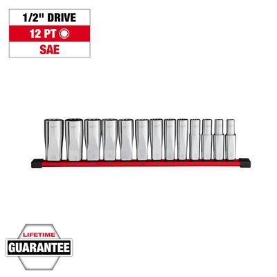 Milwaukee Tool 13pc 1/2 inch Drive 12-Point Deep Well SAE Socket Set