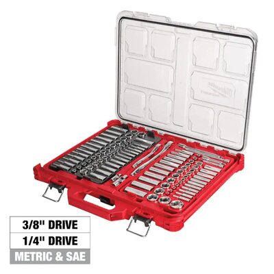 Milwaukee Tool 106pc 1/4" and 3/8" Metric & SAE Ratchet and Socket Set with PACKOUT Low-Profile Organizer