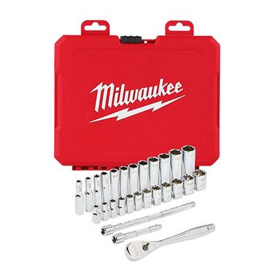 Milwaukee Tool 1/4" Drive 28pc Ratchet & Socket Set - Metric
