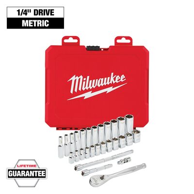 Milwaukee Tool 1/4 Inch Drive 28 Piece Ratchet and Socket Set - Metric