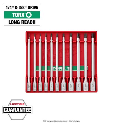 Milwaukee Tool 1/4 Inch and 3/8 Inch Drive Long TORX Bit Socket Set - 11 Piece