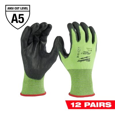 Milwaukee Tool 12 Pair High Visibility Cut Level 5 Polyurethane Dipped Gloves - L