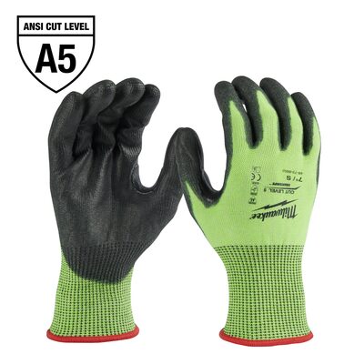 Milwaukee Tool High Visibility Cut Level 5 Polyurethane Dipped Gloves - L