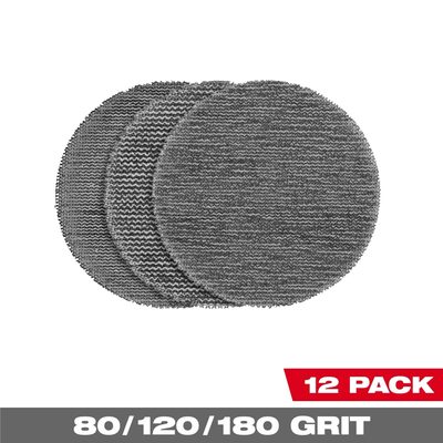 Milwaukee Tool 3 Inch Assorted 80, 120, 180 Grit Mesh Sanding Discs with POWERGRID Tear Resistant Mesh &hyphen; (12 PK) + Pad Saver