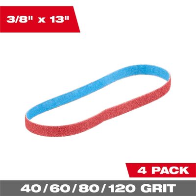 Milwaukee Tool 3/8&rdquo; x 13&rdquo; 40/60/80/120 Grit Bandfile Belts &hyphen; 4 pack variety
