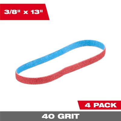 Milwaukee Tool 3/8 Inch x 13 Inch 40 Grit Bandfile Belts &hyphen; 4 pack
