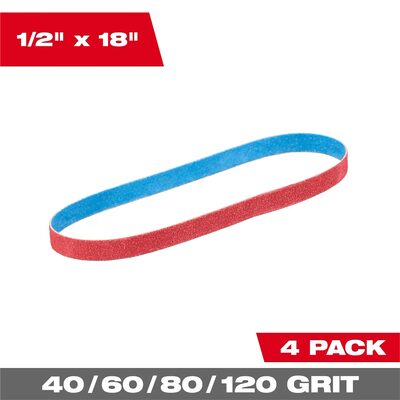 Milwaukee Tool 1/2&rdquo; x 18&rdquo; 40/60/80/120 Grit Bandfile Belts &hyphen; 4 pack variety