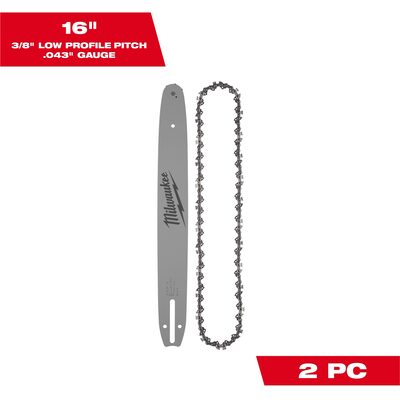 Milwaukee Tool 16" 3/8" LOW PROFILE&trade; Pitch, .043" Gauge Saw Chain and Guide Bar Set