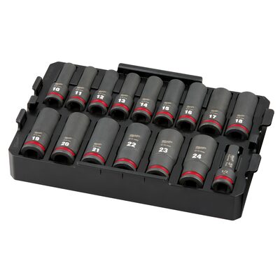 Milwaukee Tool SHOCKWAVE Impact Duty Socket 1/2&rdquo; Dr 16PC MM TRAY Set