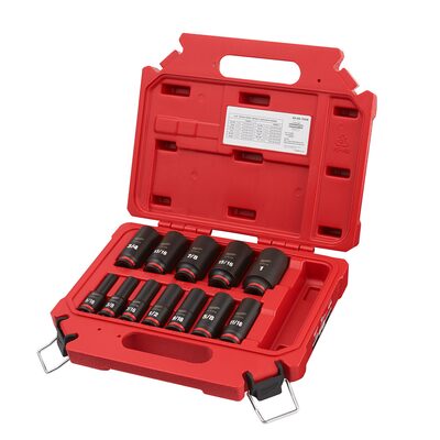 Milwaukee Tool 12PCSHOCKWAVE Impact Duty 3/8" Drive SAE Deep 6 Point Socket Set