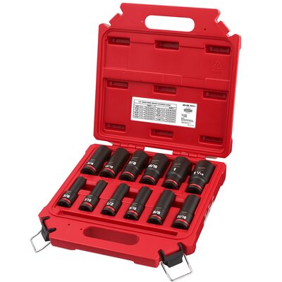 Milwaukee Tool 12PCSHOCKWAVE Impact Duty 1/2" Drive SAE Deep 6 Point Socket Set